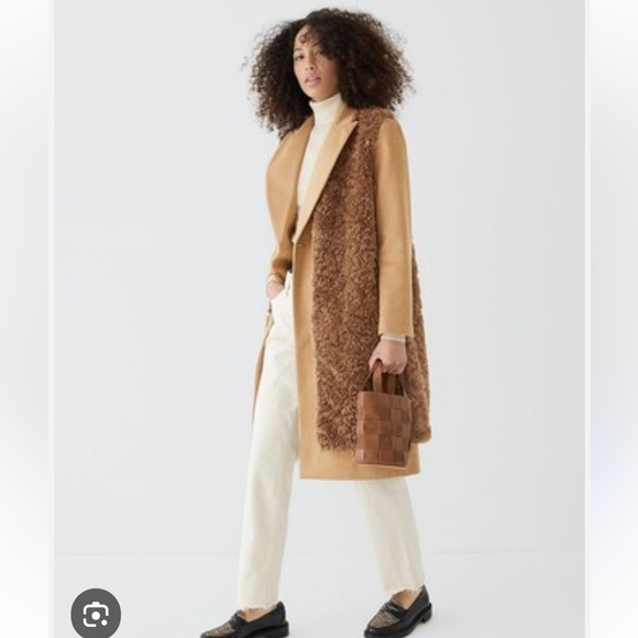 J Crew long Sherpa Mob Wife Recycled Long Vest Faux Fur Brown Women EUC - Picture 2 of 2